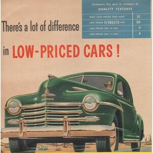 1947 Plymouth Sedan Vintage Print Ad Mid Century Automobile Decor Chrysler